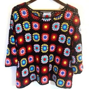ANTHROPOLOGIE Magdalena Boho Hippie Festival Crochet Jumper Granny Square Large